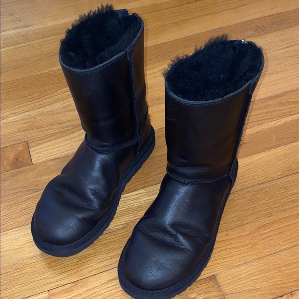 black leather uggs with zipper back